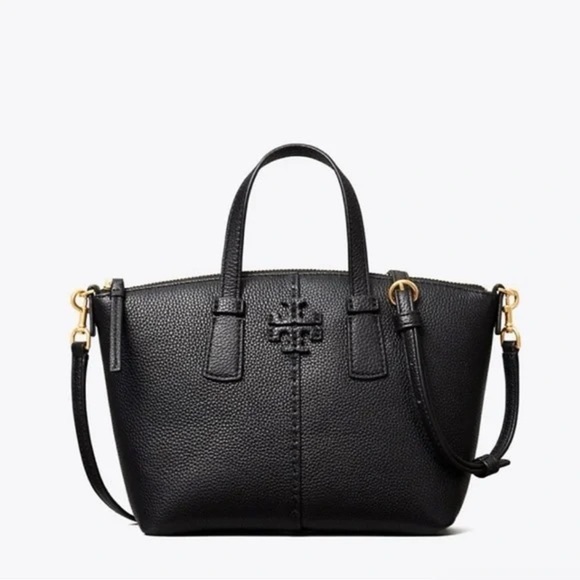 Tory Burch Black Pebbled Leather McGraw Top Zip Satchel Bag - Picture 1 of 8